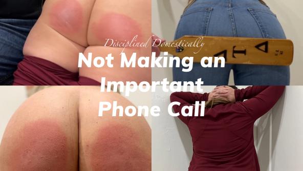 Not Making an Important Phone Call (bath brush, paddle, jeans, thong, bare bottom)
