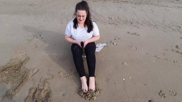 On The Beach Playing With The Sand With My Feet 