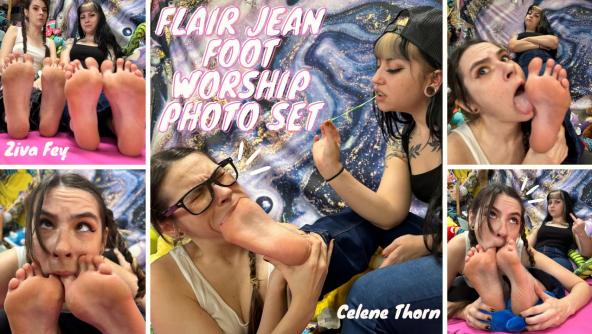 4K/ Ziva Fey - Flair Jean Foot Worship Photo Set With Celene Thorn