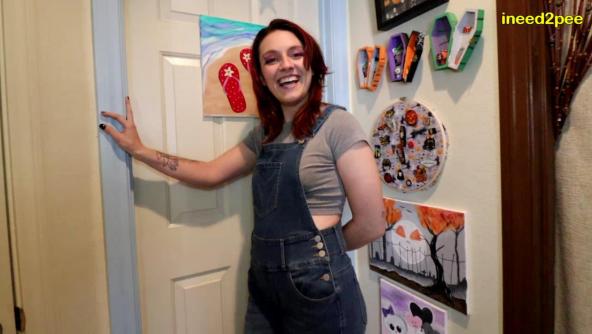 Amateur Redhead Blake Jones wetting denim overalls