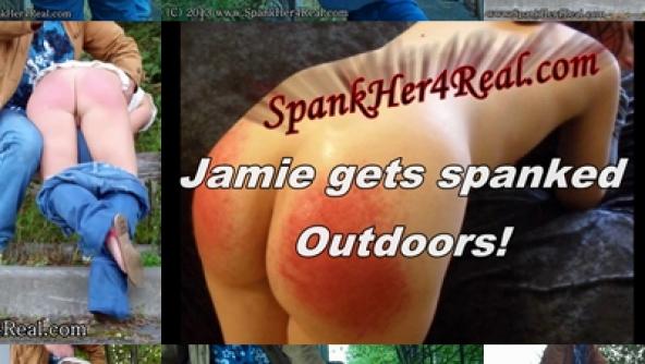 Jamie gets spanked outdoors!